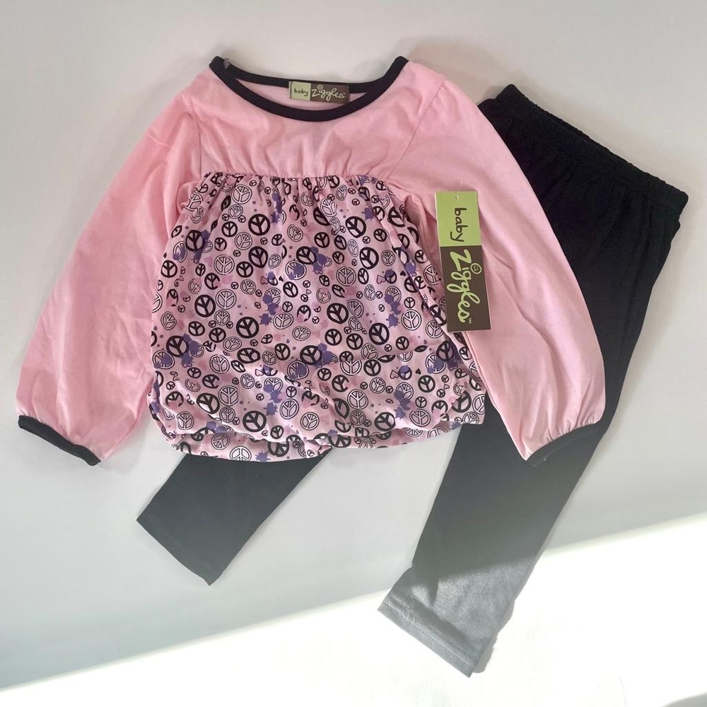 Baby Ziggles Pink and Black Blouse with Black Tights - Size 3T